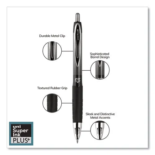 207 Plus  Gel Pen, Retractable, Medium 0.7 Mm, Assorted Ink Colors, Black Barrel, 6-pack