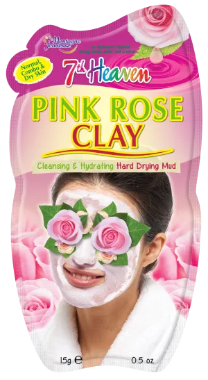 7th Heaven Pink Rose Clay Hard Drying Mud Mask with Damask Rose, Marula Oil and Shea Butter for Cleansing and Hydrating, Ideal for Normal, Combination and Dry Skin