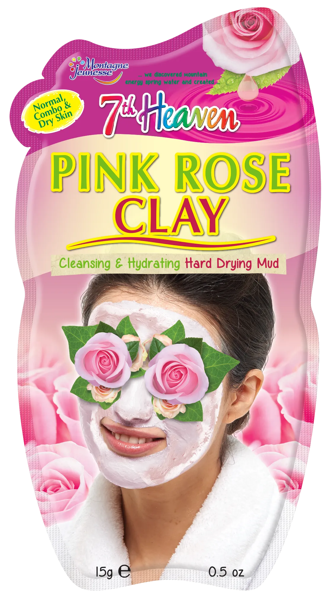 7th Heaven Pink Rose Clay Hard Drying Mud Mask with Damask Rose, Marula Oil and Shea Butter for Cleansing and Hydrating, Ideal for Normal, Combination and Dry Skin