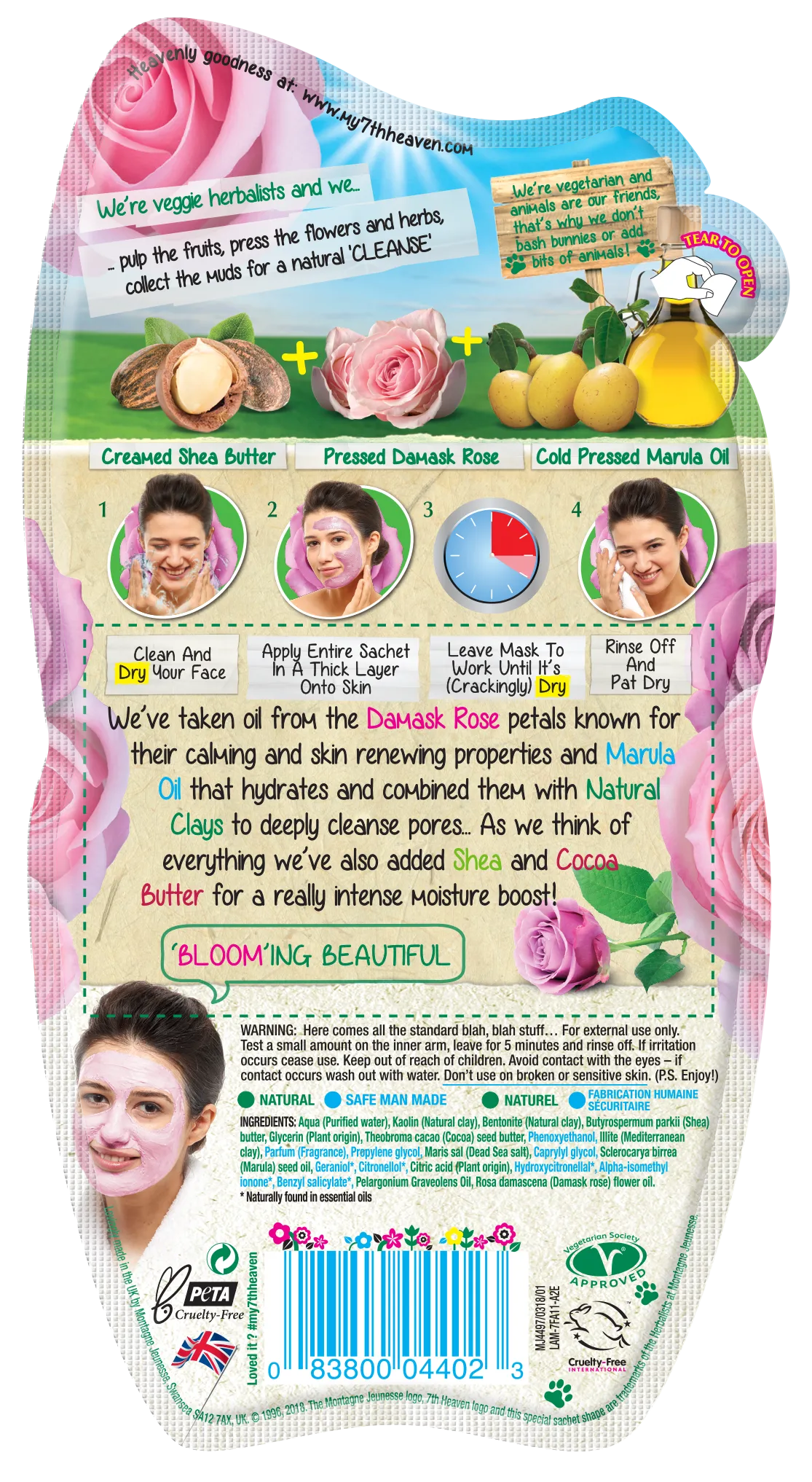 7th Heaven Pink Rose Clay Hard Drying Mud Mask with Damask Rose, Marula Oil and Shea Butter for Cleansing and Hydrating, Ideal for Normal, Combination and Dry Skin