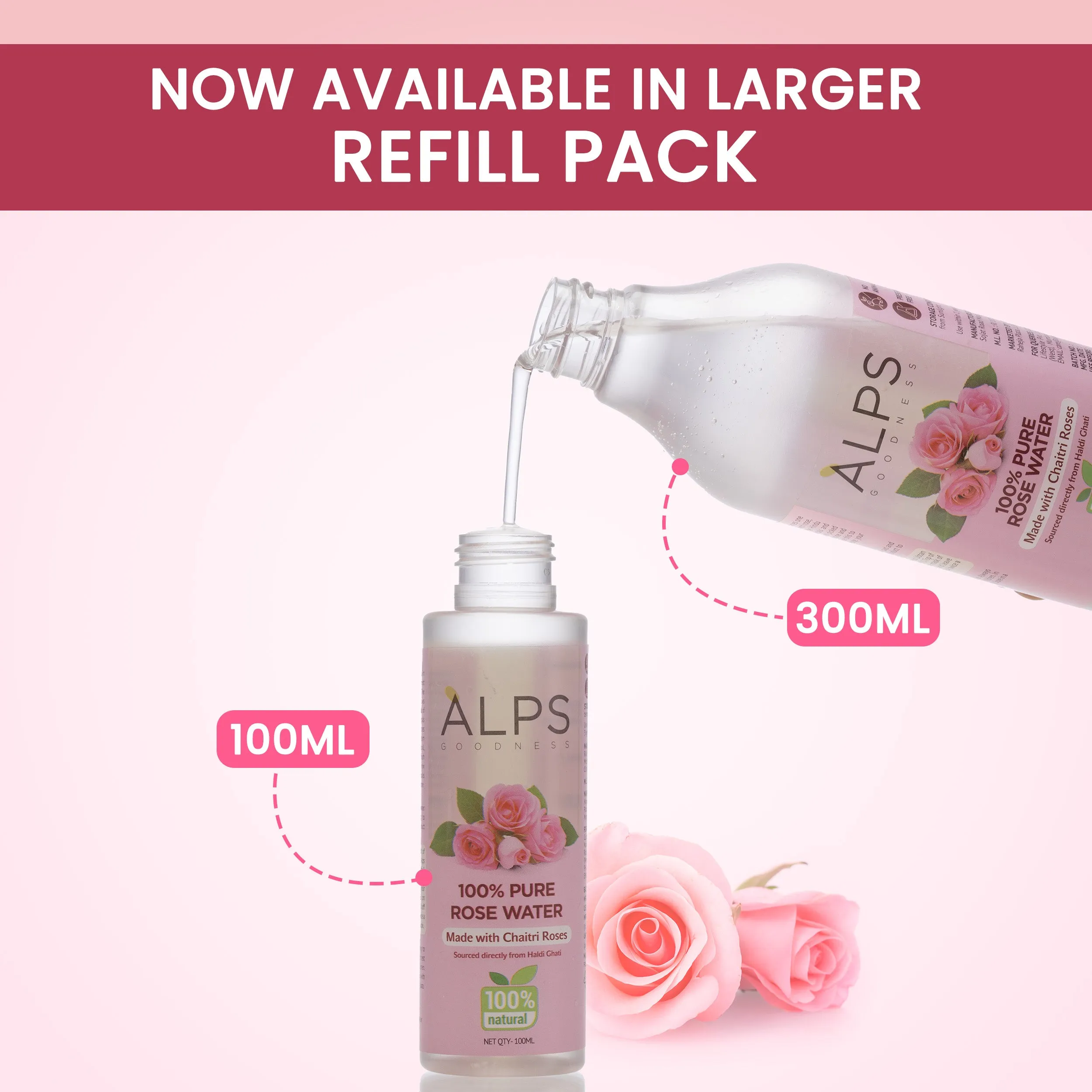 Alps Goodness 100 % Pure Rose Water Spray (100ml) | Long Press Mist Spray | Rose water for face | Made from Chaitri Rose | Gulab Jal | Natural skin toner | Premium Rose Water