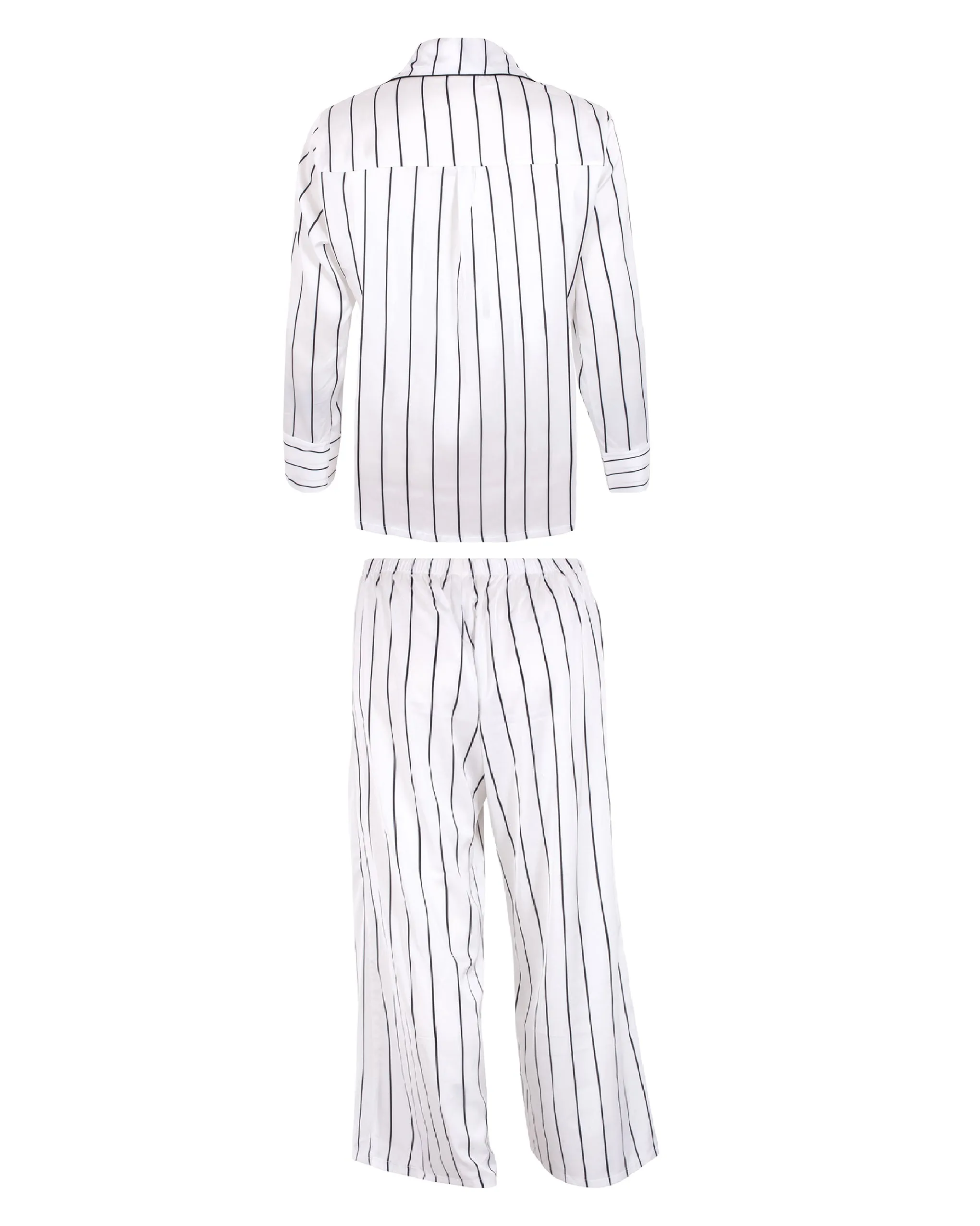 Beau Luxury Satin Long Pyjama Set White/Black