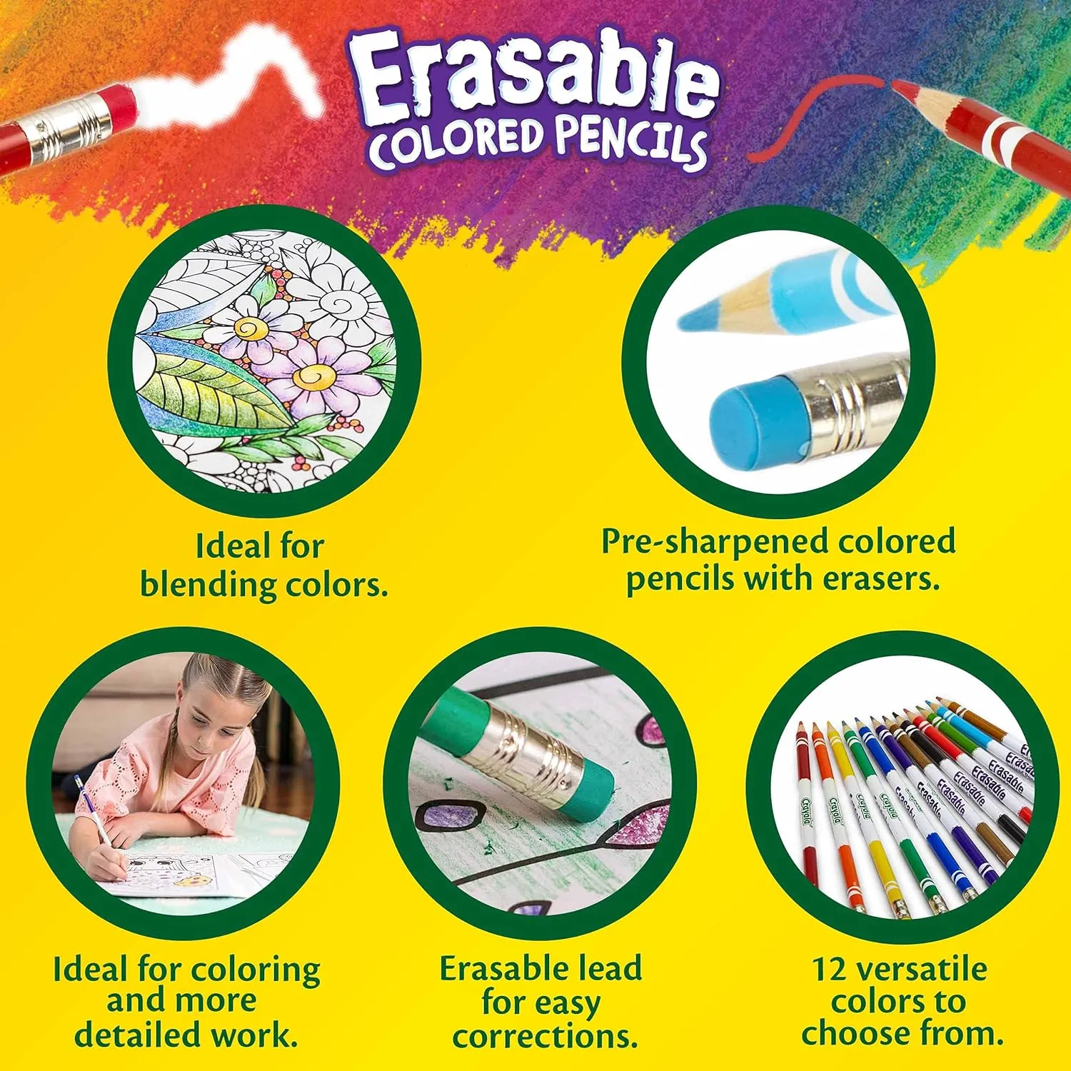 Crayola Erasable Colored Pencils Pack of 12 684412