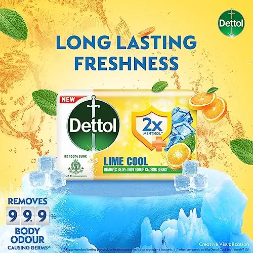 Dettol Lime Cool Bathing Soap Bar with 2x Menthol (300gm) | Long Lasting Freshness, 75gm - Pack of 4