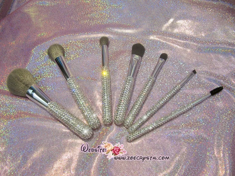 NEW BLING Makeup Comestic Brushes & Holder for Beauty Bedazzled with Rhinestones / Swarovski Foundation Eyelash Eyebrow Eyeshadow Blusher