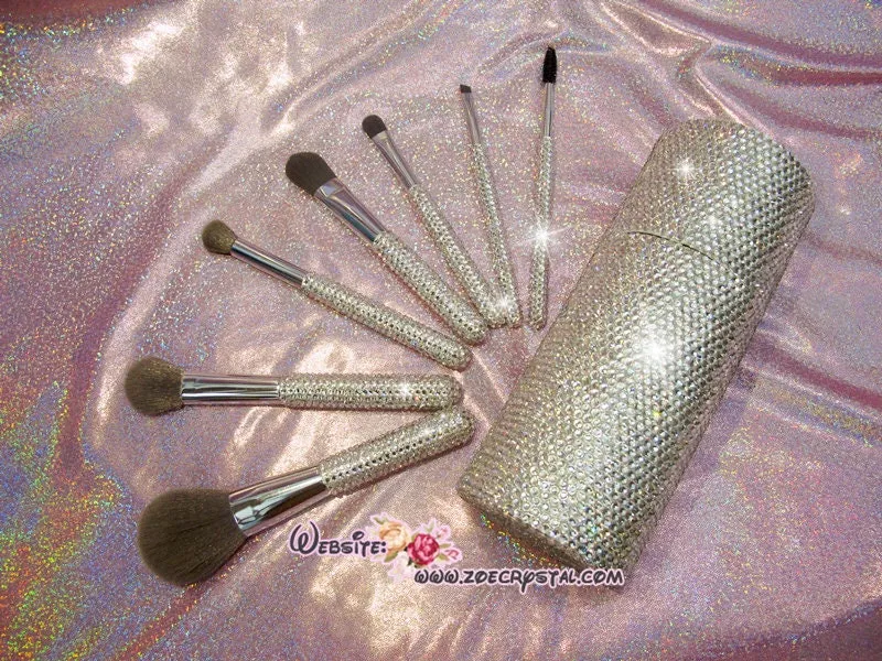 NEW BLING Makeup Comestic Brushes & Holder for Beauty Bedazzled with Rhinestones / Swarovski Foundation Eyelash Eyebrow Eyeshadow Blusher