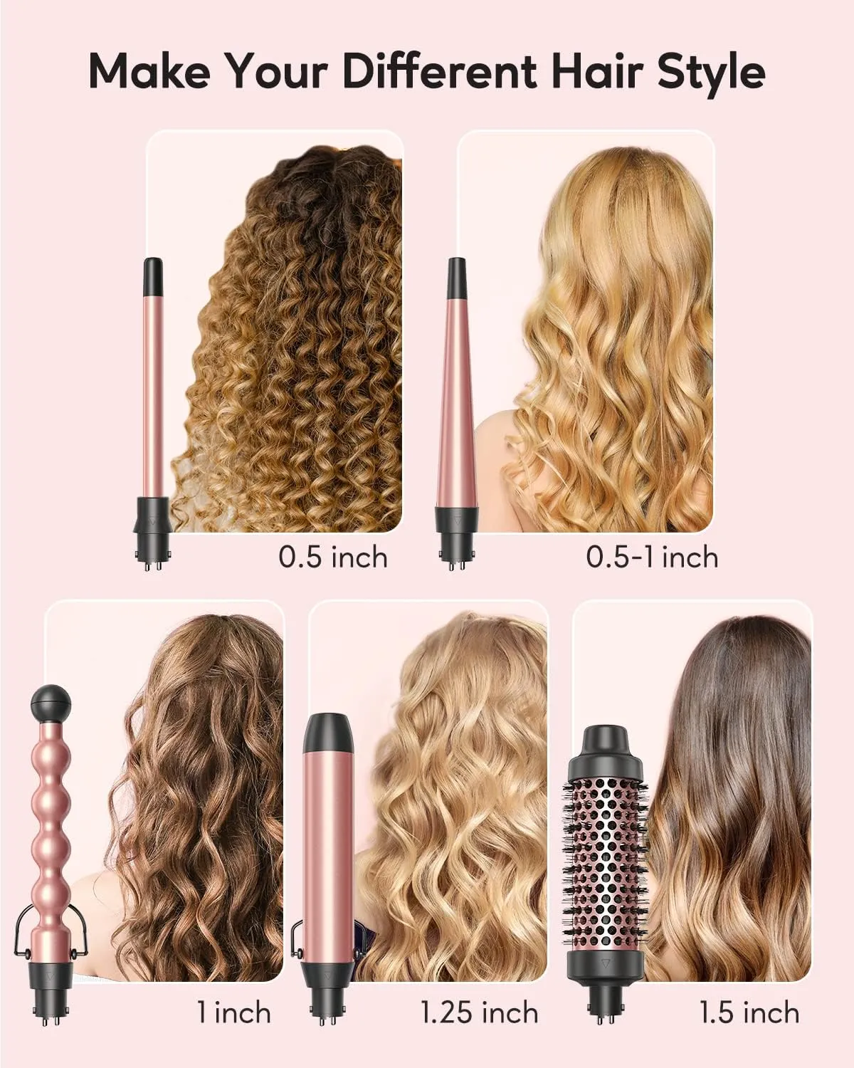 Spring Lime 5 in 1 Curling Iron, Curling Wand Set