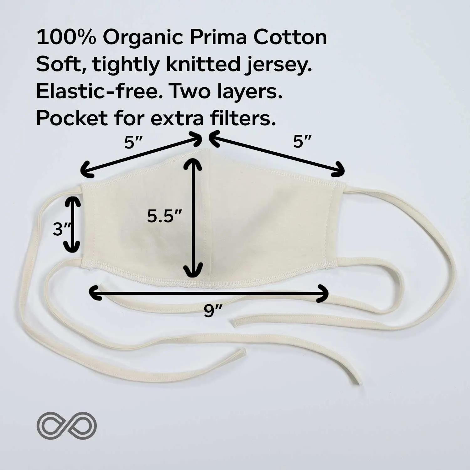 VIVALDI 2-Layer 100% Organic Cotton Face Mask Mouth Mask With Filter Pocket (Elastic-Free) (Washable)